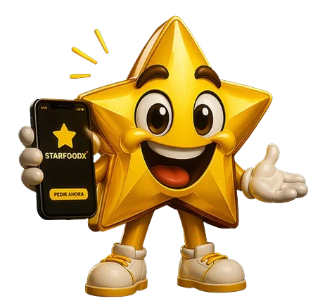 Mascota dorada de StarFamilyX presentando la aplicación
